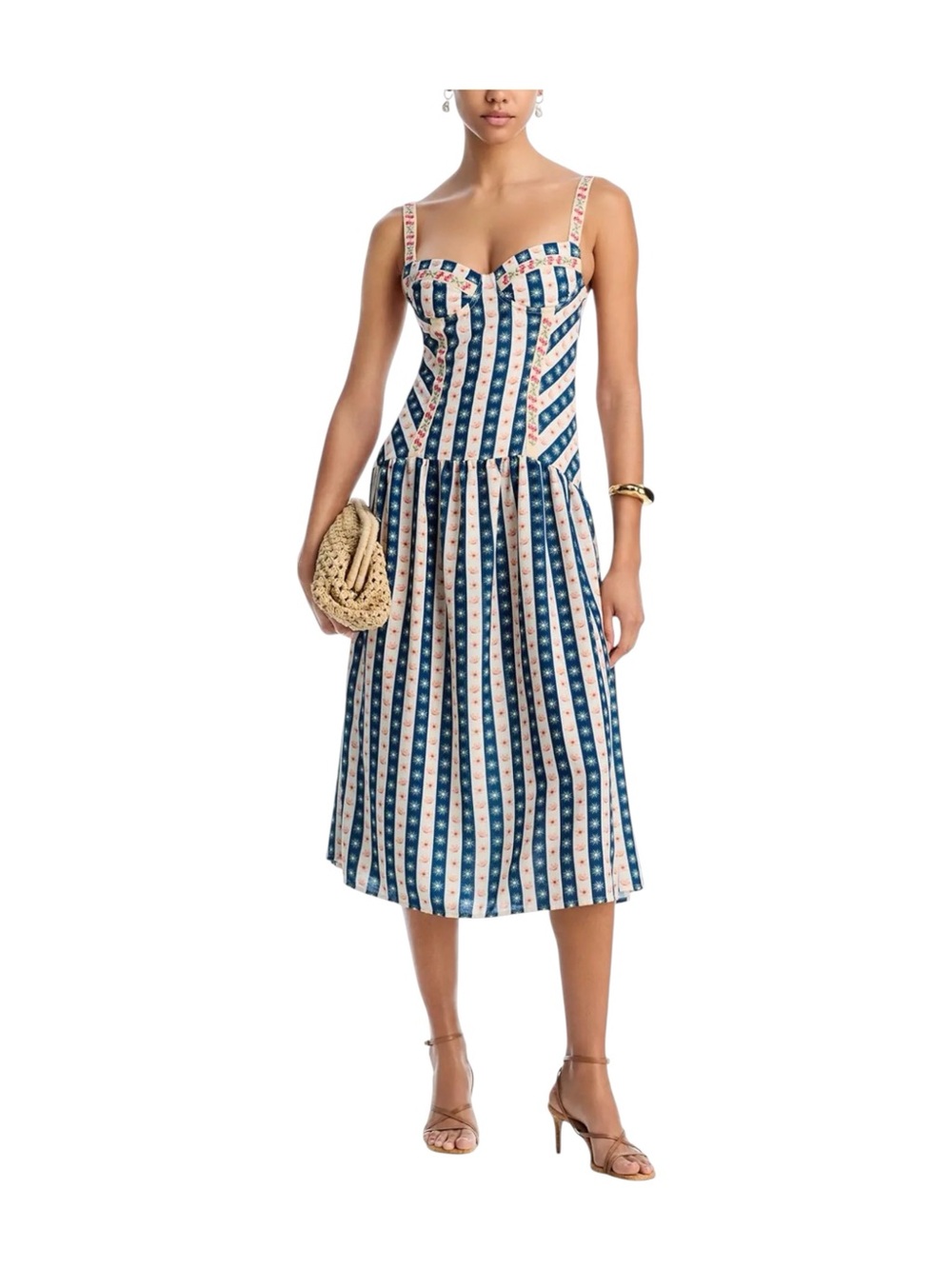 Agua Bendita Rayna Corset Midi Dress Embroidered Straps NWT Small